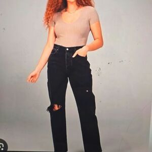 Abercrombie ripped black wash High Rise Dad Jeans size 27
